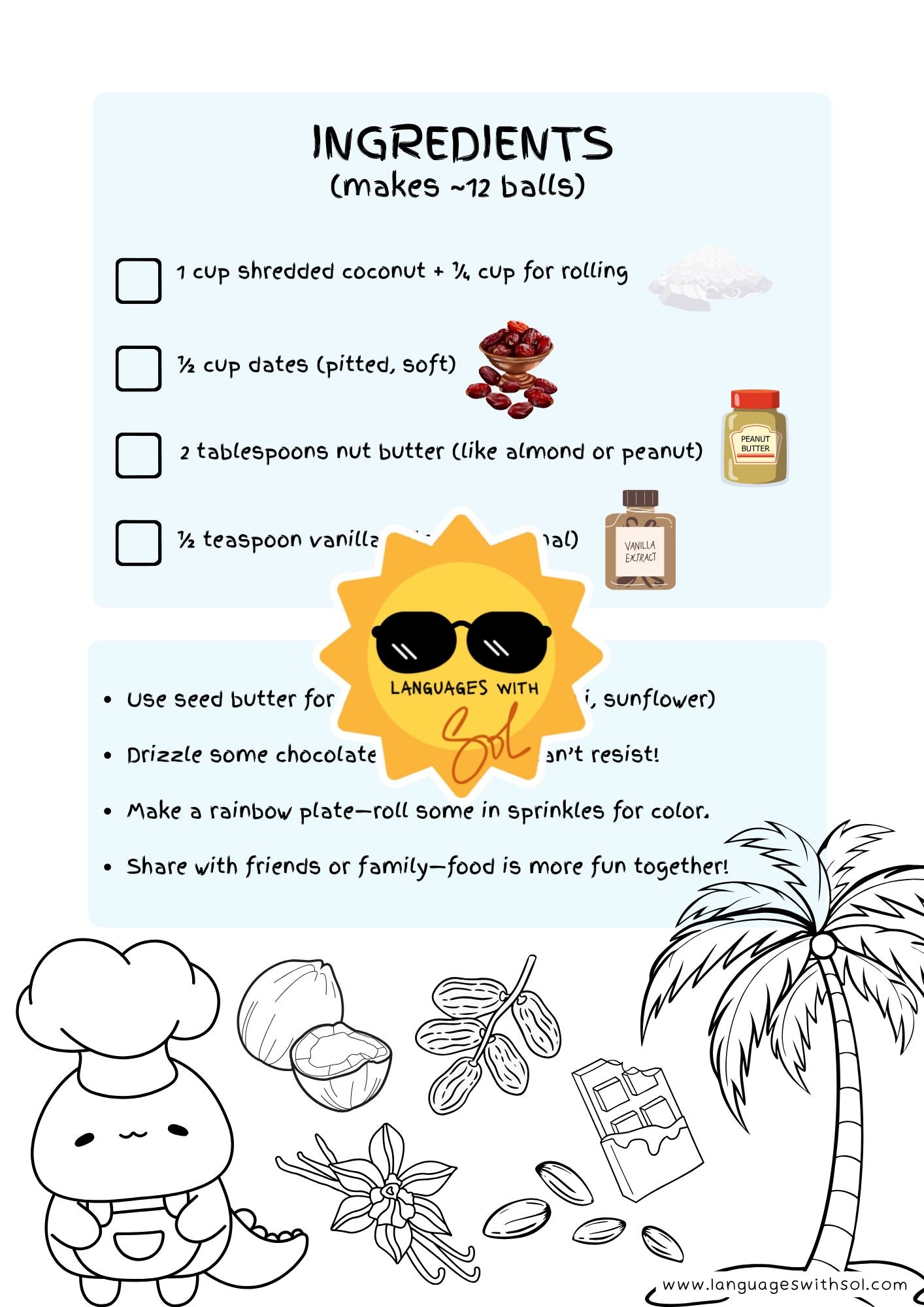 Coconut energy bites + flashcards