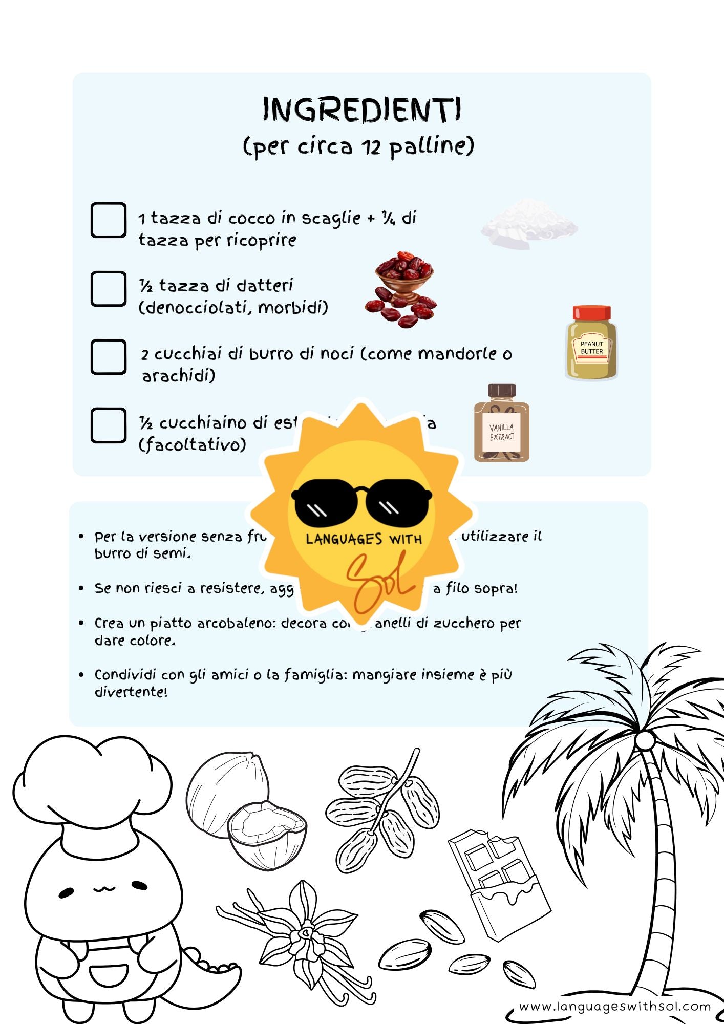 Palline di cocco + flashcards