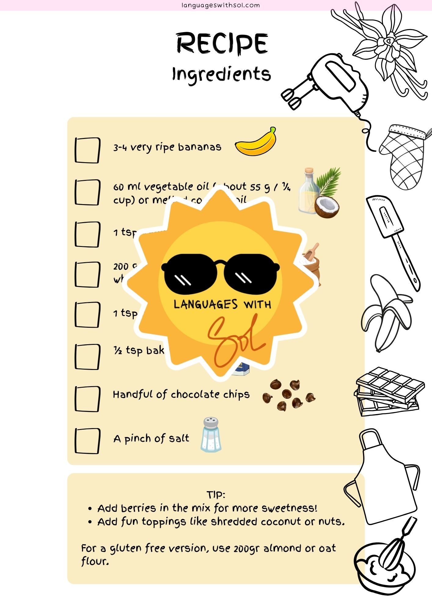 Banana bread recipe booklet + flashcards