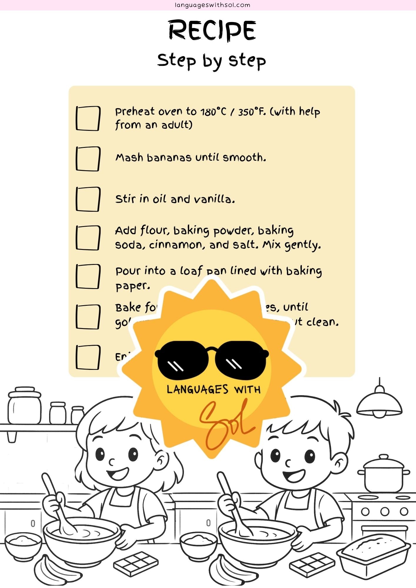 Banana bread recipe booklet + flashcards