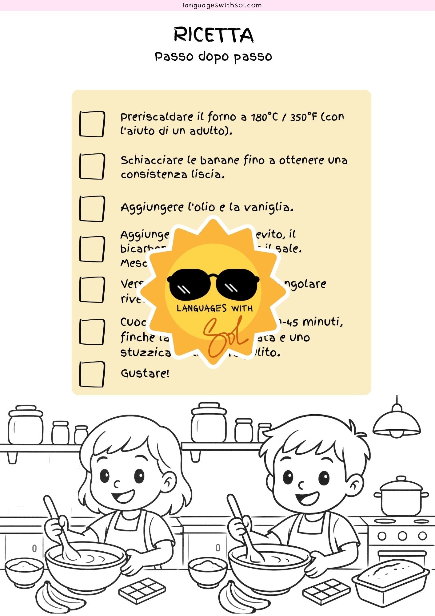 Banana bread: ricetta e libro di attivitià con flashcards