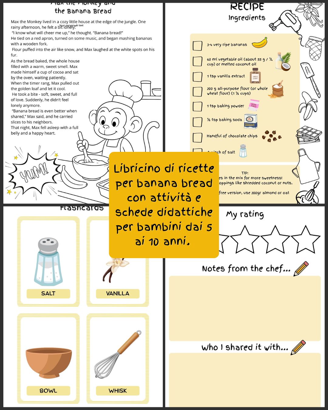 Banana bread: ricetta e libro di attivitià con flashcards