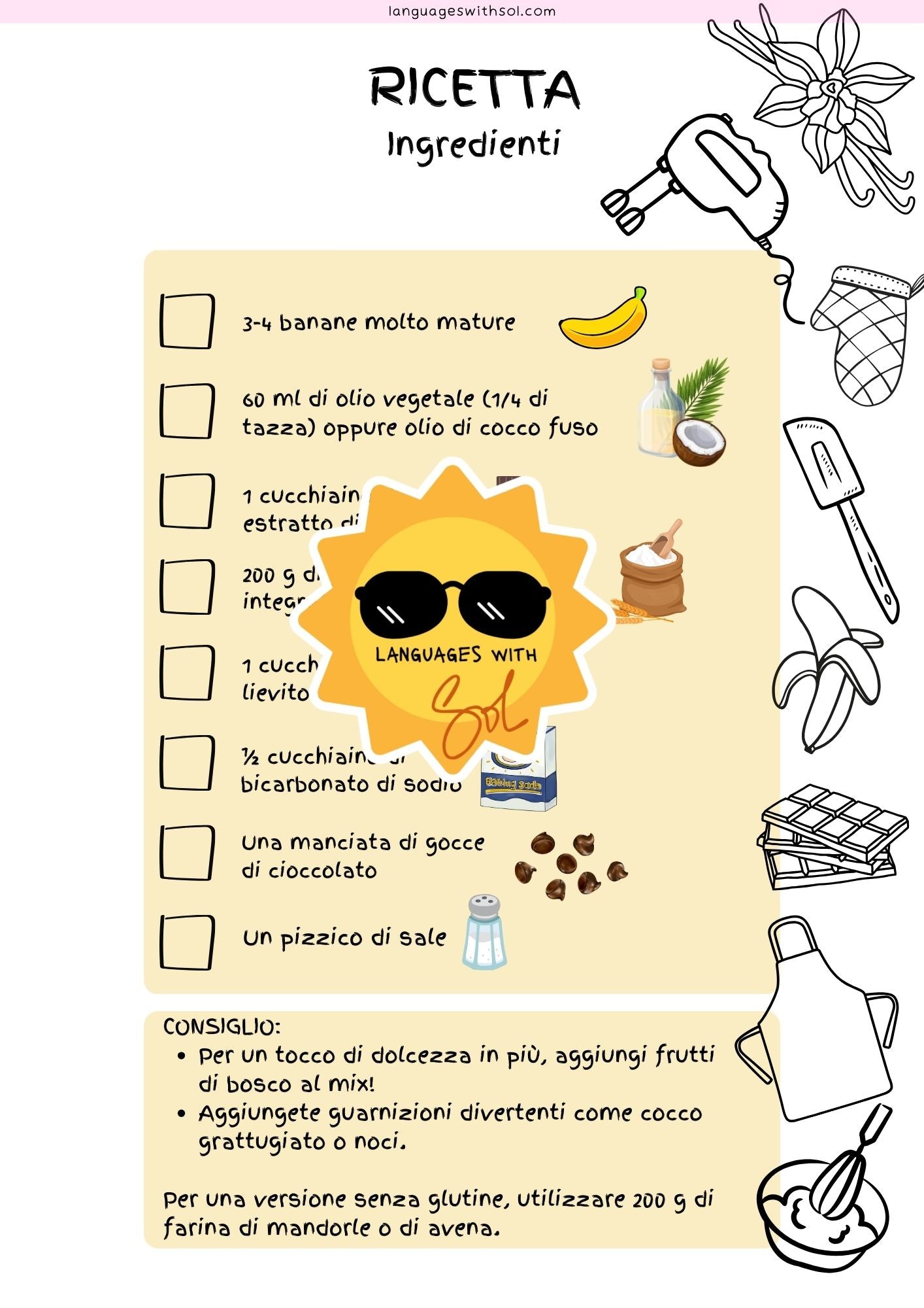 Banana bread: ricetta e libro di attivitià con flashcards