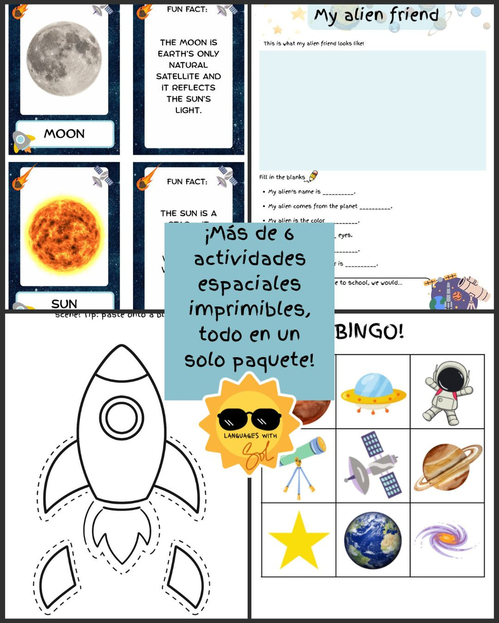 Club de Exploradores Espaciales: Mi cuadernillo de diversión espacial + Bingo espacial