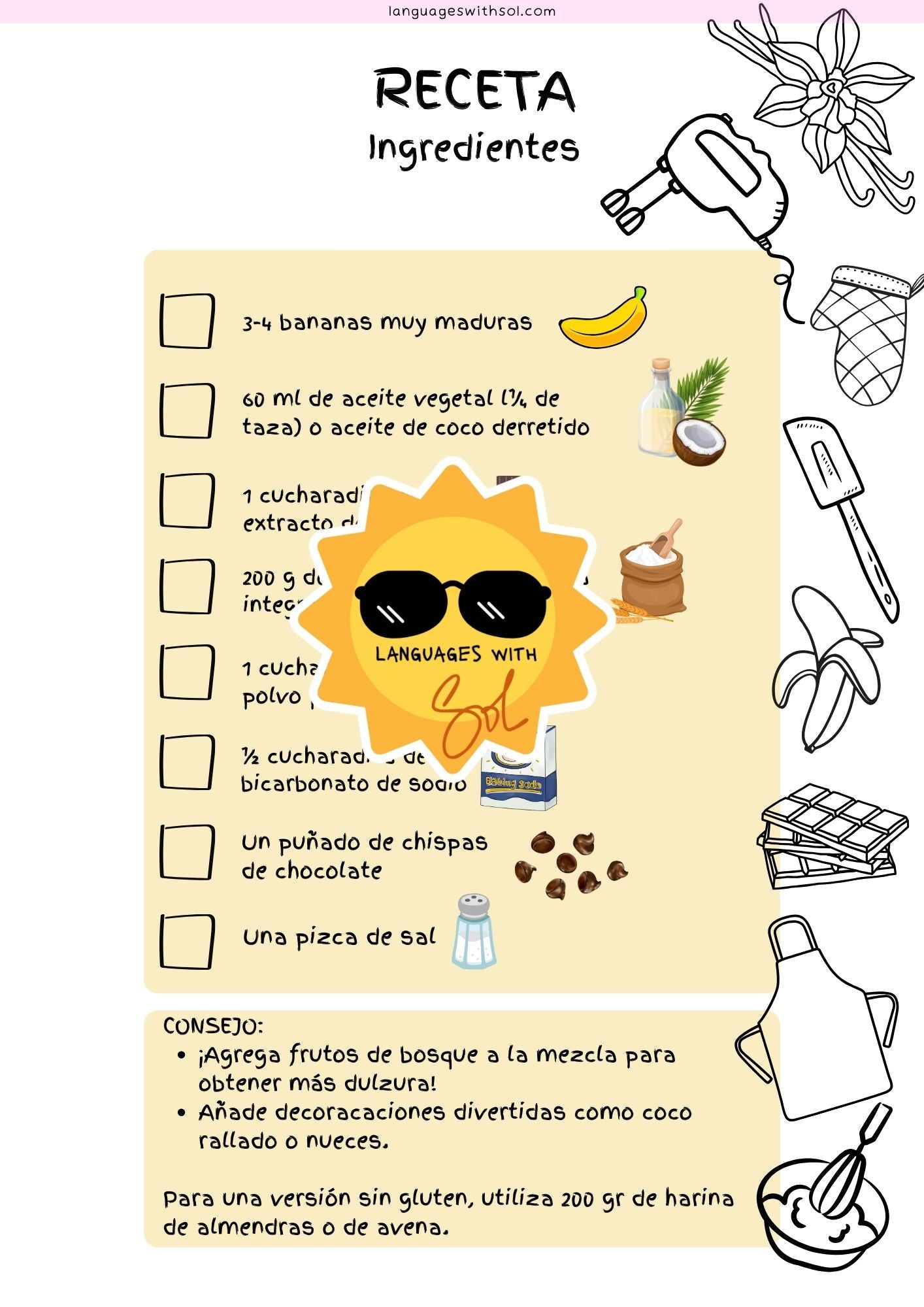 Budín de Banana: Receta y Libro de Actividades con Flashcards