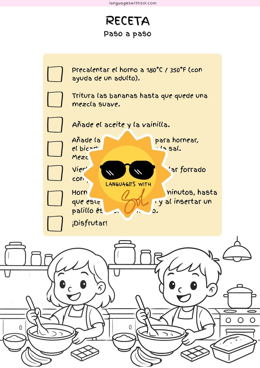 Budín de Banana: Receta y Libro de Actividades con Flashcards