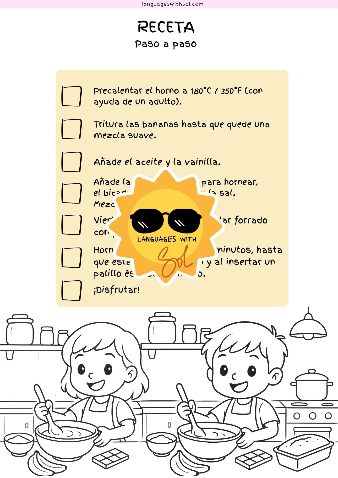 Budín de Banana: Receta y Libro de Actividades con Flashcards